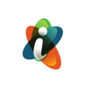 Logotipo moderno central de color púrpura sobre fondo blanco opaco con bordes redondeados y sombra sutil